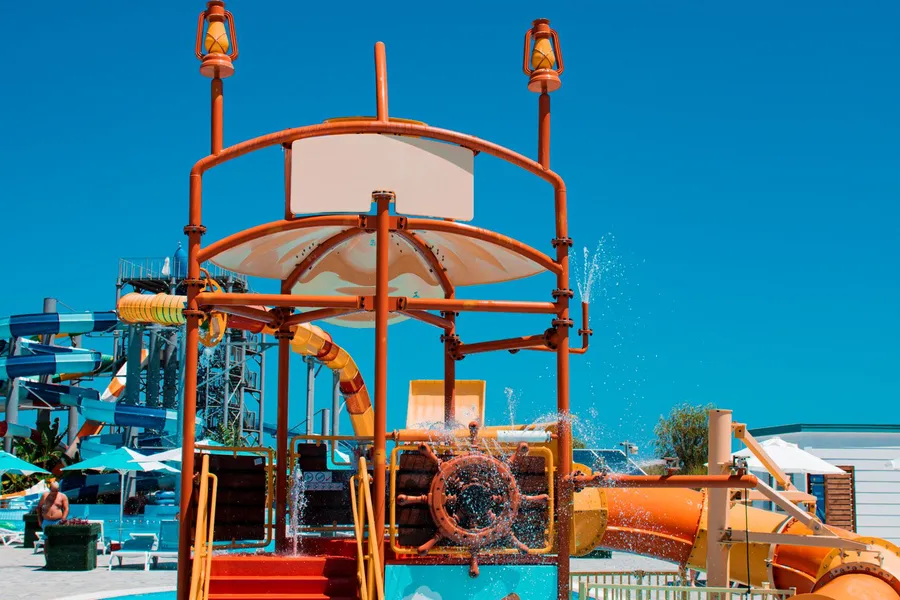Colorful water slides at a water park